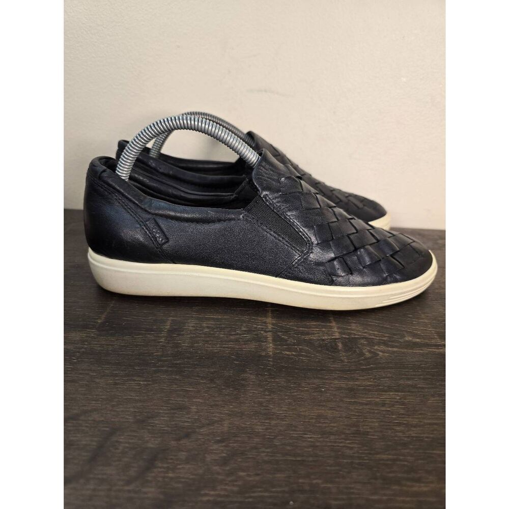 ECCO Soft 7 Women’s Size 9 Woven Black Leather Slip on Loafers